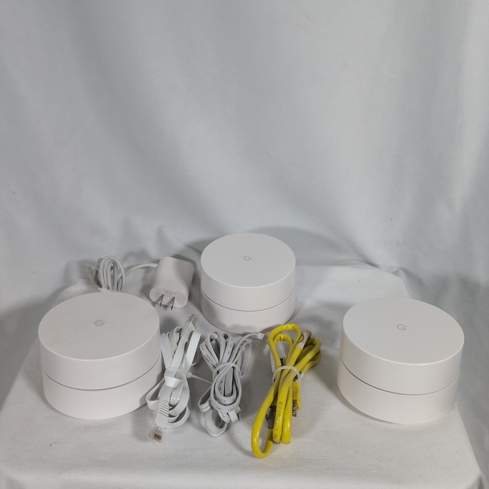 Lot of 3 - Google Home Nest WiFi Mesh Router AC-1304 ethernet Cables 1 power